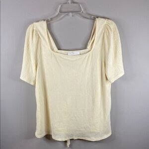 Ces femmeCream Smocked Blouse with Tie Front
